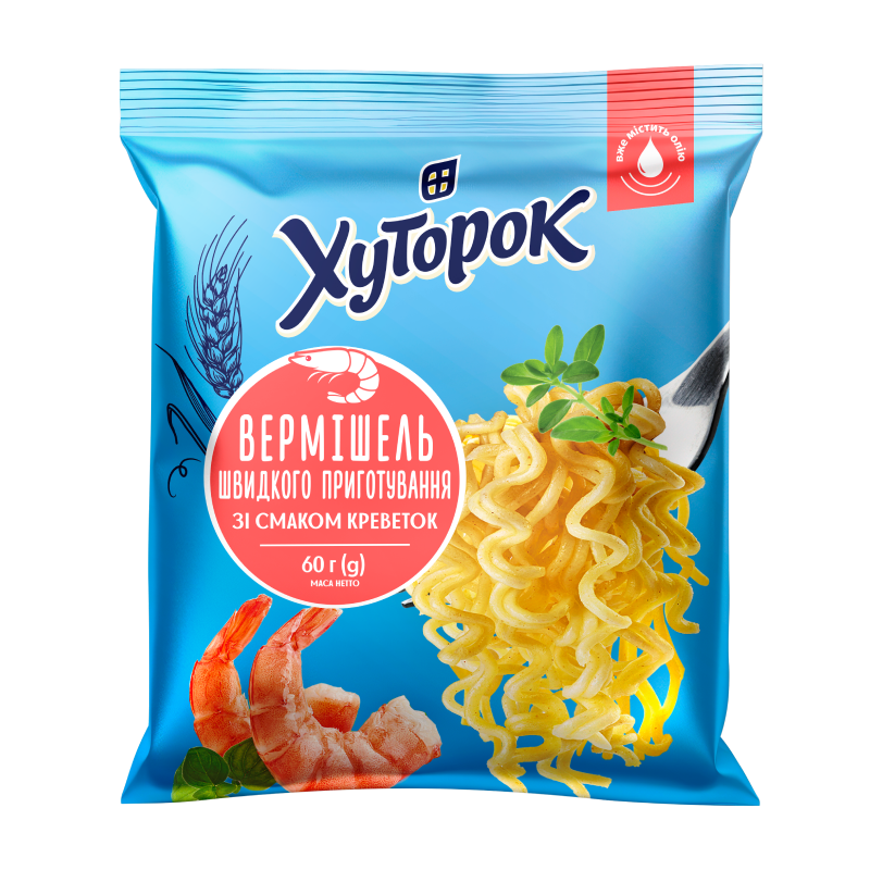 Вермішель швидкого приготування зі смаком креветок ТМ "Хуторок" 60г